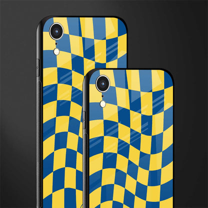 yellow blue trippy check pattern glass case for iphone xr image-2