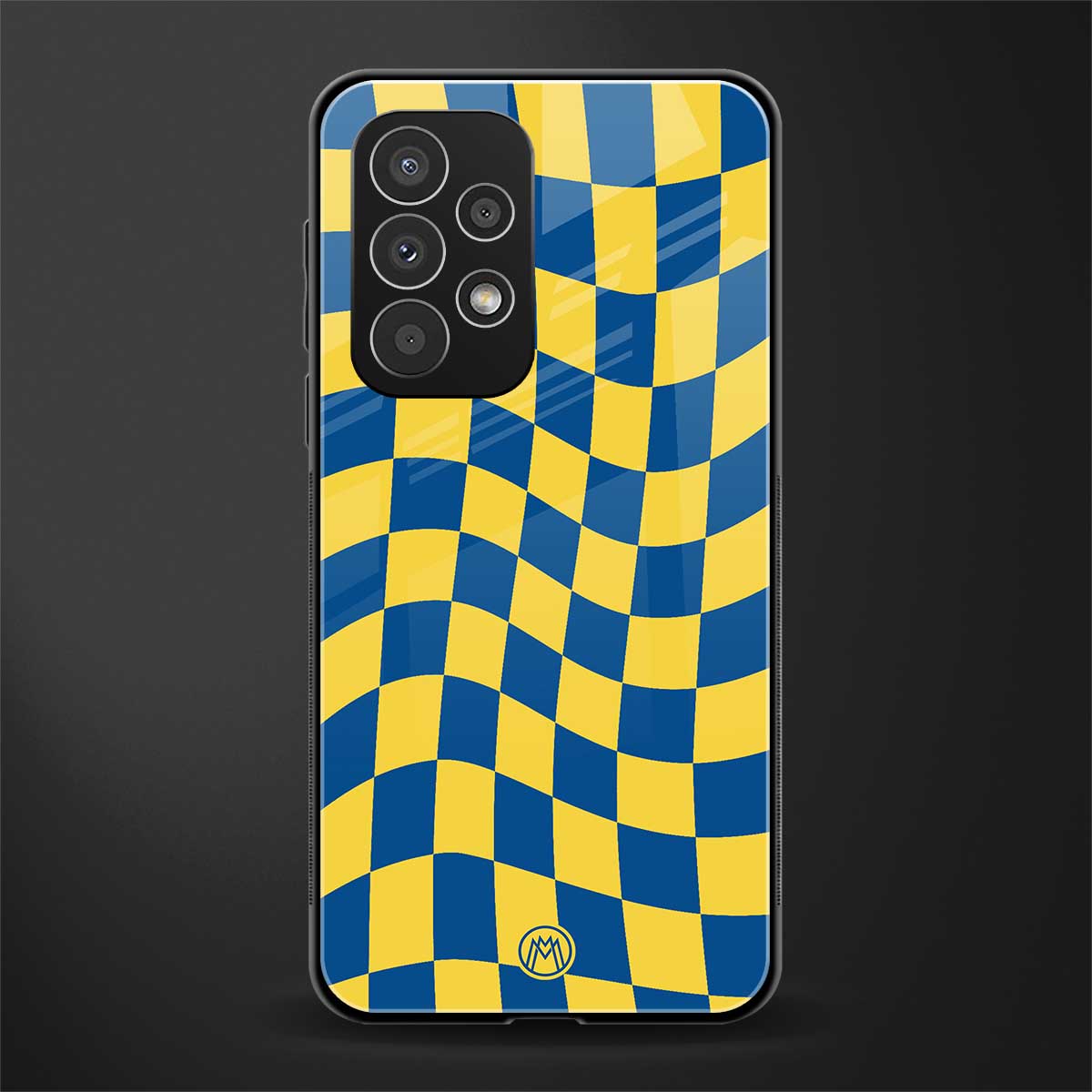 yellow blue trippy check pattern back phone cover | glass case for samsung galaxy a53 5g
