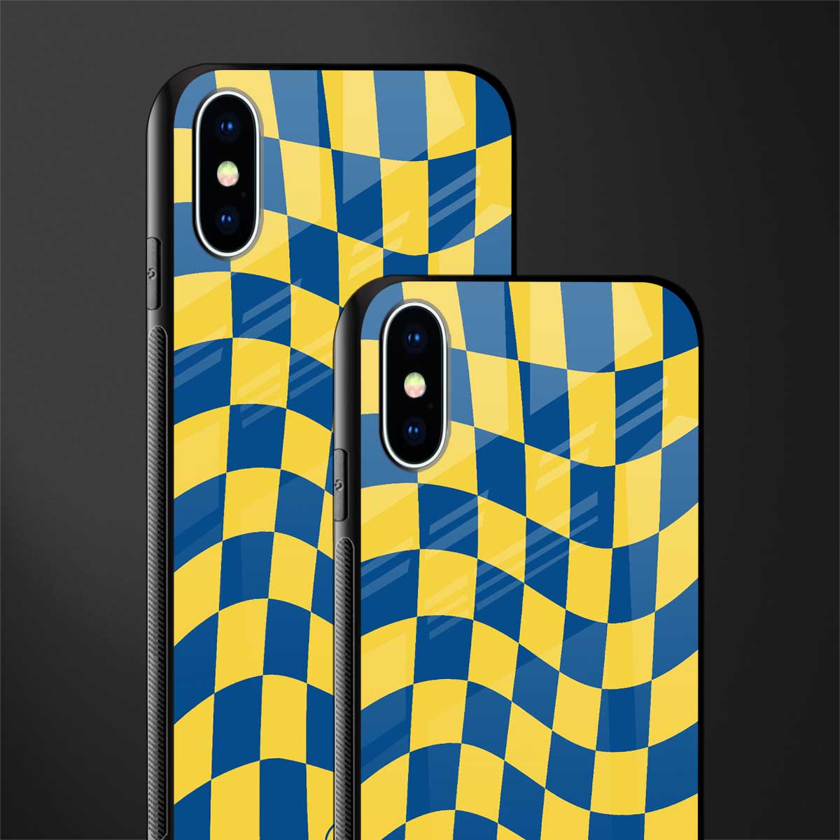 yellow blue trippy check pattern glass case for iphone x image-2