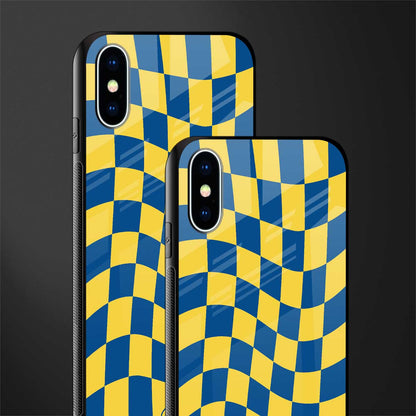 yellow blue trippy check pattern glass case for iphone x image-2