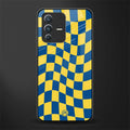 yellow blue trippy check pattern glass case for vivo v23 5g image