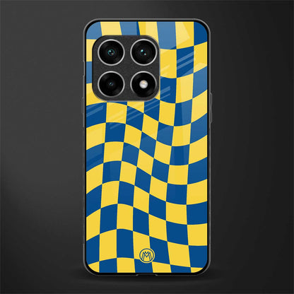 yellow blue trippy check pattern glass case for oneplus 10 pro 5g image