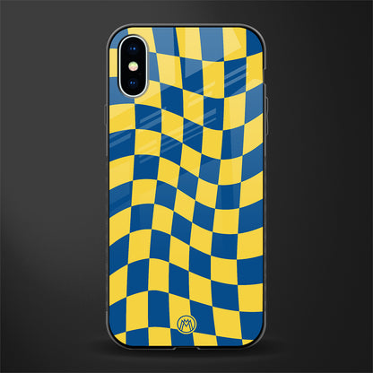 yellow blue trippy check pattern glass case for iphone x image