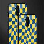 yellow blue trippy check pattern glass case for oneplus 7t pro image-2