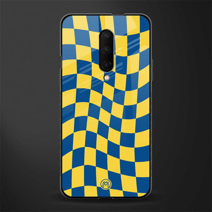 yellow blue trippy check pattern glass case for oneplus 7 pro image