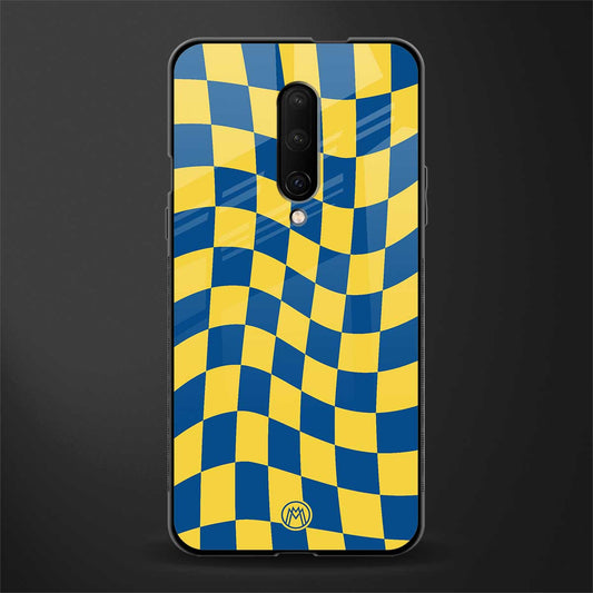 yellow blue trippy check pattern glass case for oneplus 7 pro image