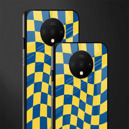 yellow blue trippy check pattern glass case for oneplus 7t image-2