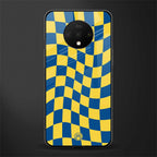 yellow blue trippy check pattern glass case for oneplus 7t image