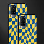 yellow blue trippy check pattern glass case for vivo x60 image-2
