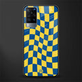 yellow blue trippy check pattern glass case for vivo x60 image