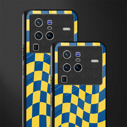 yellow blue trippy check pattern glass case for vivo x80 pro 5g image-2