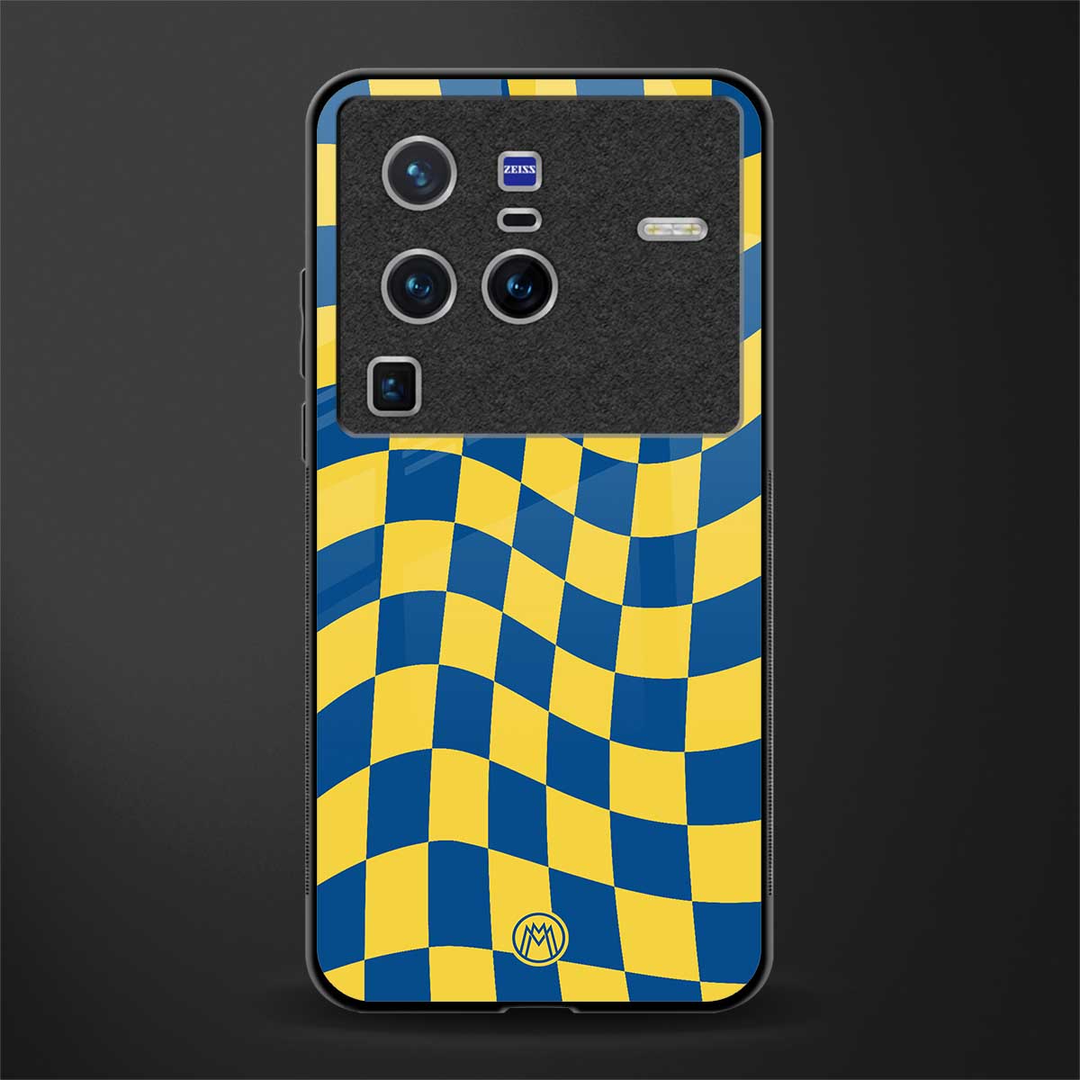 yellow blue trippy check pattern glass case for vivo x80 pro 5g image