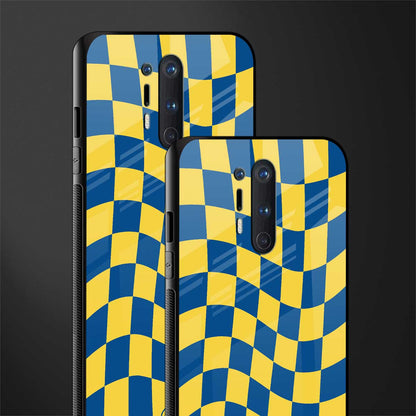 yellow blue trippy check pattern glass case for oneplus 8 pro image-2