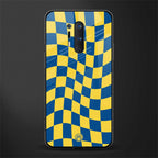 yellow blue trippy check pattern glass case for oneplus 8 pro image