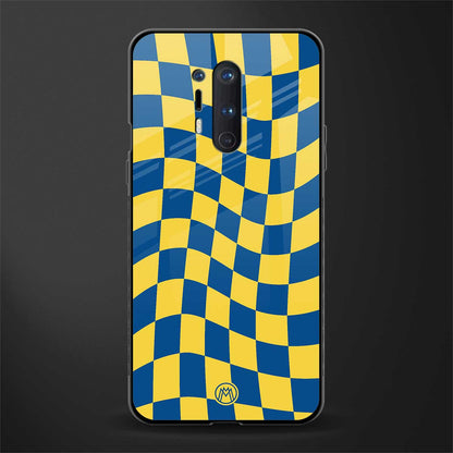 yellow blue trippy check pattern glass case for oneplus 8 pro image
