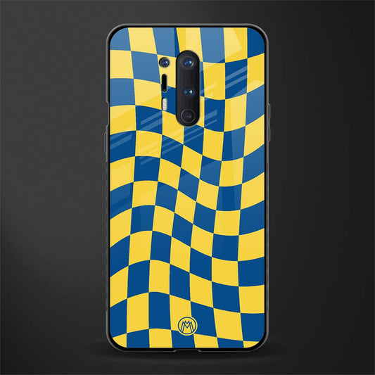 yellow blue trippy check pattern glass case for oneplus 8 pro image