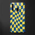 yellow blue trippy check pattern glass case for samsung a21 image