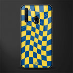 yellow blue trippy check pattern glass case for samsung a21 image