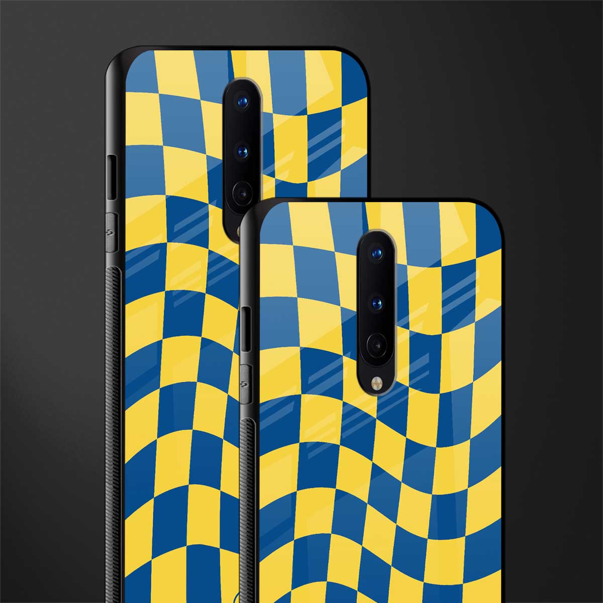yellow blue trippy check pattern glass case for oneplus 8 image-2
