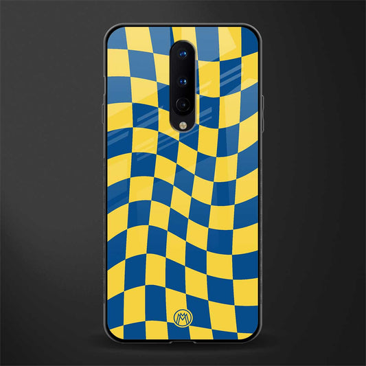 yellow blue trippy check pattern glass case for oneplus 8 image