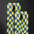 yellow blue trippy check pattern glass case for oneplus 6t image-2