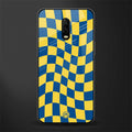 yellow blue trippy check pattern glass case for oneplus 6t image