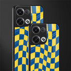 yellow blue trippy check pattern back phone cover | glass case for oppo reno 8