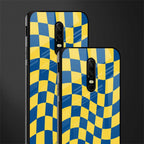 yellow blue trippy check pattern glass case for oneplus 6 image-2