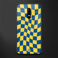 yellow blue trippy check pattern glass case for oneplus 6 image
