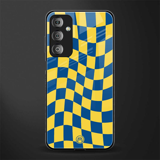 yellow blue trippy check pattern back phone cover | glass case for samsung galaxy f23 5g