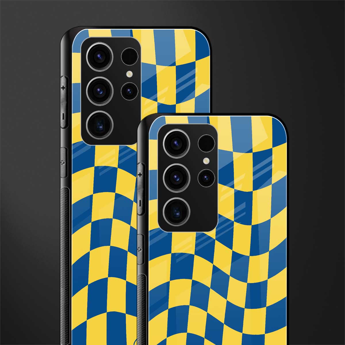 Yellow-Blue-Trippy-Check-Pattern-Glass-Case for phone case | glass case for samsung galaxy s23 ultra