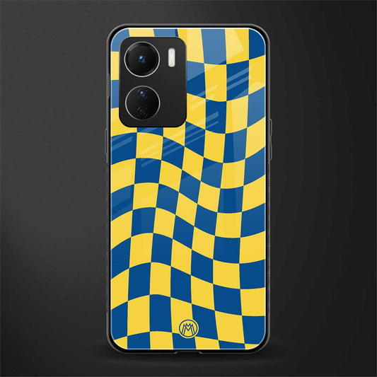 yellow blue trippy check pattern back phone cover | glass case for vivo y16