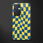 yellow blue trippy check pattern back phone cover | glass case for oneplus 9