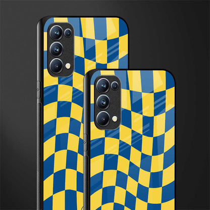 yellow blue trippy check pattern back phone cover | glass case for oppo reno 5