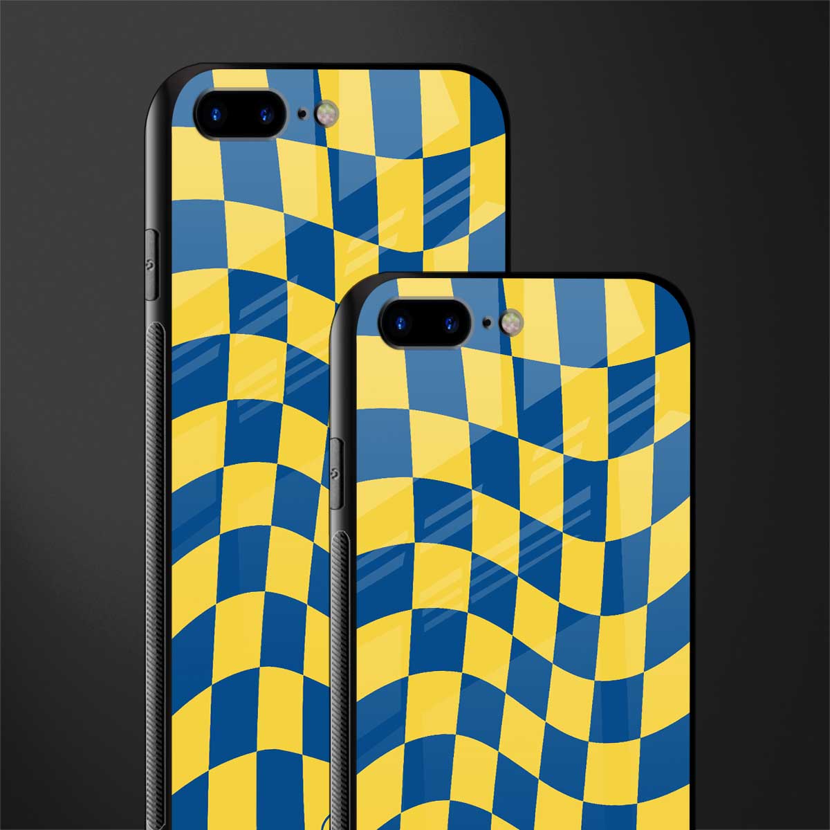yellow blue trippy check pattern glass case for iphone 7 plus image-2