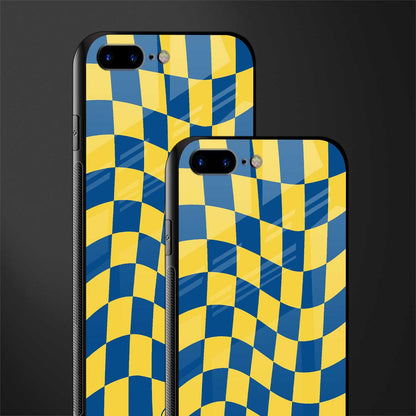 yellow blue trippy check pattern glass case for iphone 7 plus image-2