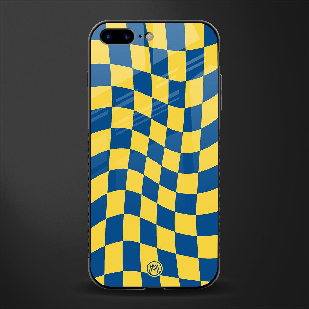 yellow blue trippy check pattern glass case for iphone 7 plus image