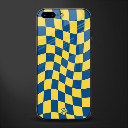 yellow blue trippy check pattern glass case for iphone 7 plus image