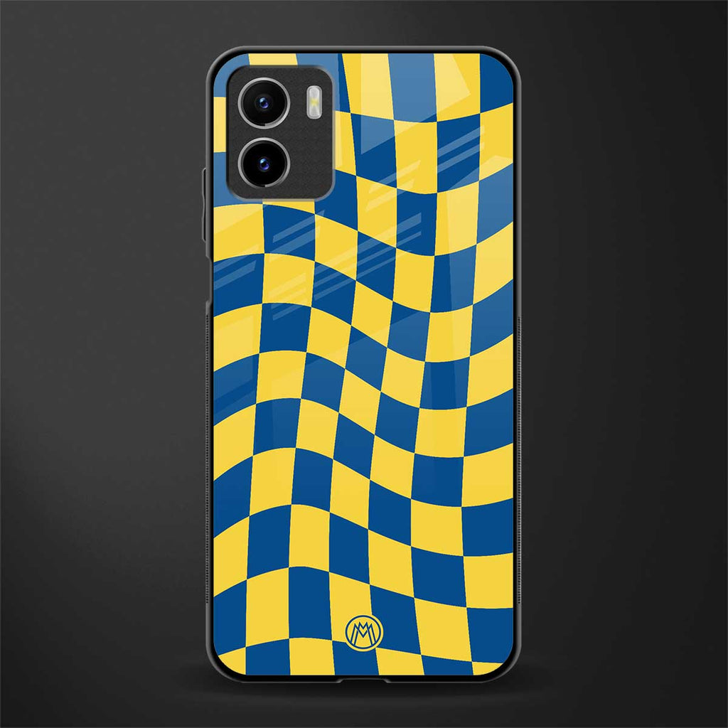 yellow blue trippy check pattern back phone cover | glass case for vivo y72