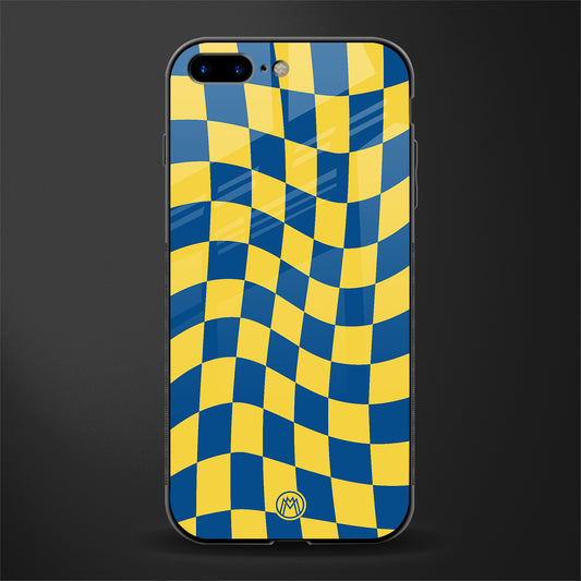 yellow blue trippy check pattern glass case for iphone 8 plus image
