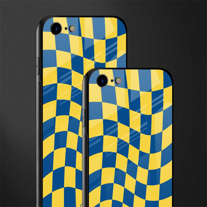 yellow blue trippy check pattern glass case for iphone se 2020 image-2