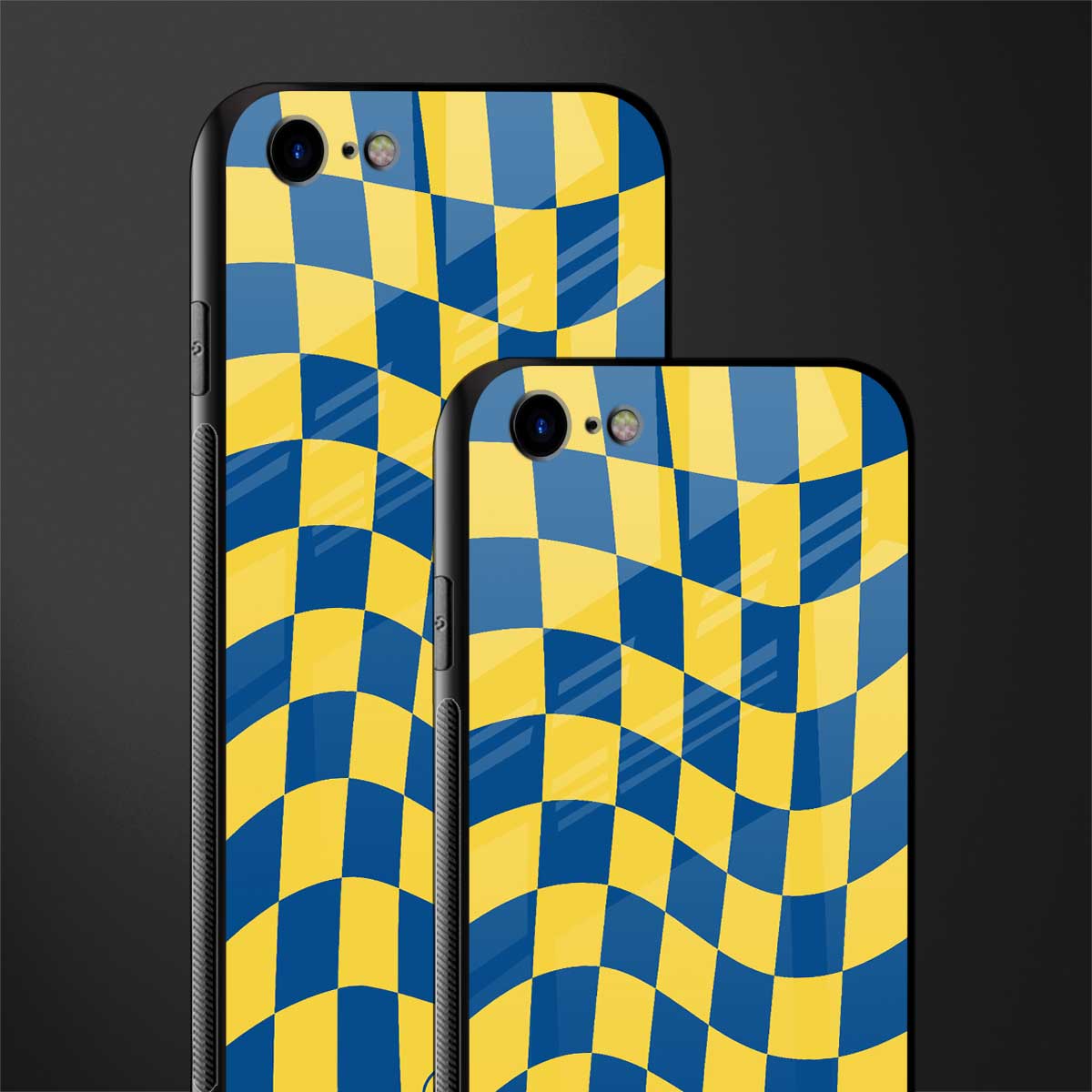 yellow blue trippy check pattern glass case for iphone 8 image-2