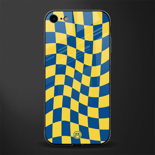 yellow blue trippy check pattern glass case for iphone 7 image