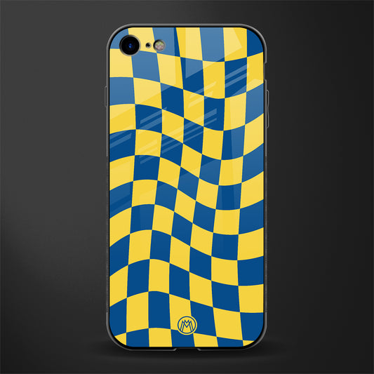 yellow blue trippy check pattern glass case for iphone se 2020 image