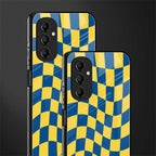 yellow blue trippy check pattern back phone cover | glass case for samsung galaxy a14 5g