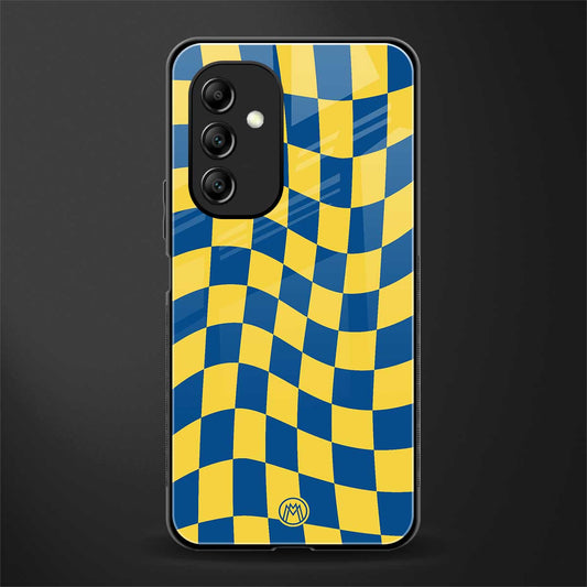 yellow blue trippy check pattern back phone cover | glass case for samsung galaxy a14 5g