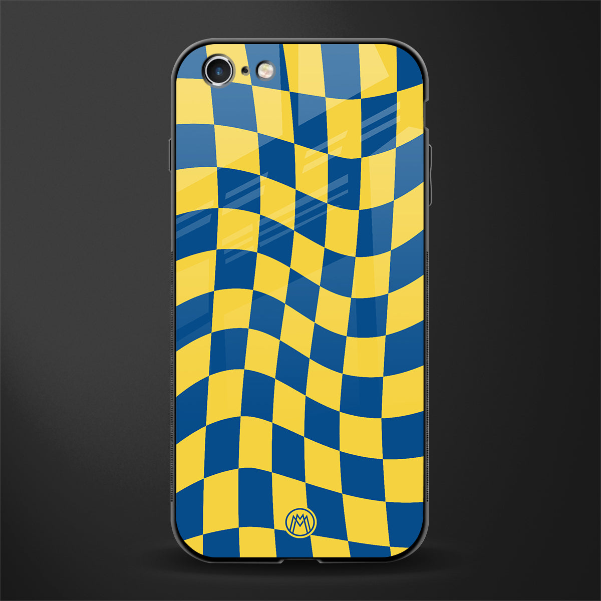 yellow blue trippy check pattern glass case for iphone 6s image