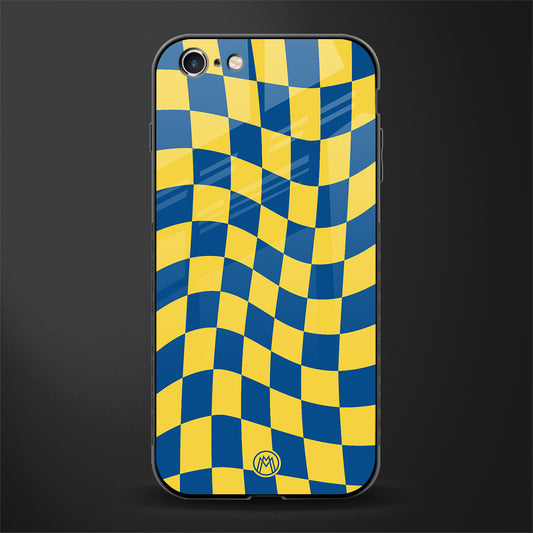 yellow blue trippy check pattern glass case for iphone 6 image