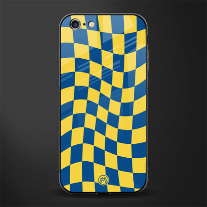 yellow blue trippy check pattern glass case for iphone 6s plus image