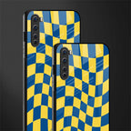 yellow blue trippy check pattern glass case for oneplus nord ac2001 image-2